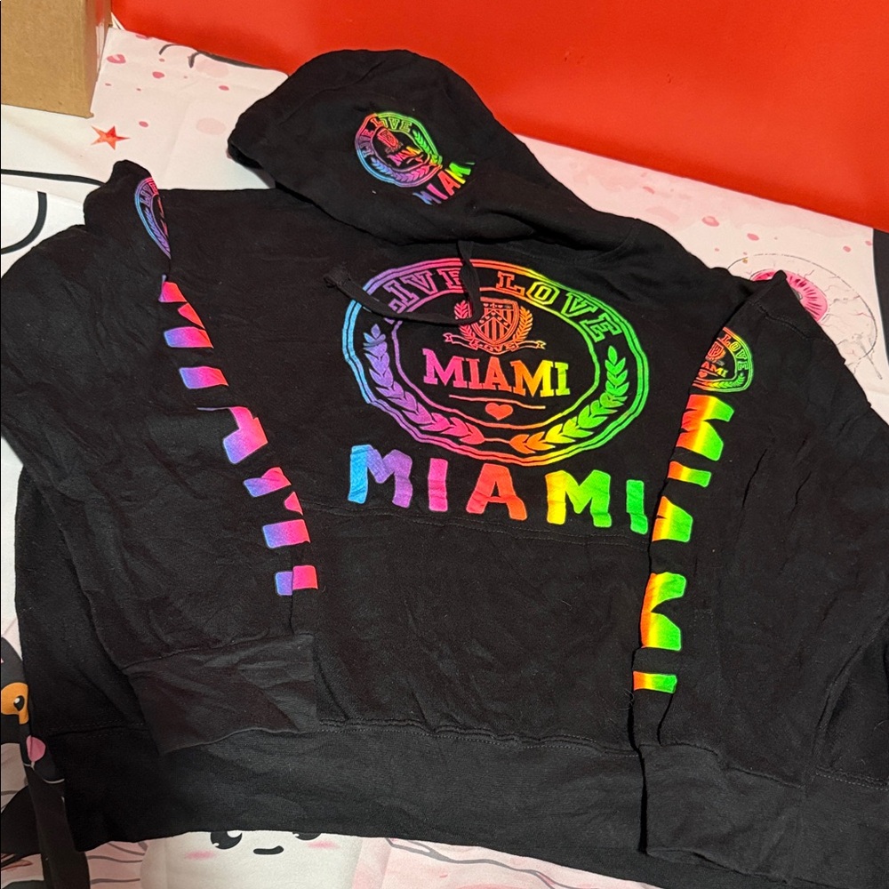 Vibrant Miami Hoodie | Black Base | Multicolor Pop Unisex Sz 2xl 26.5"p2p-24.5L
